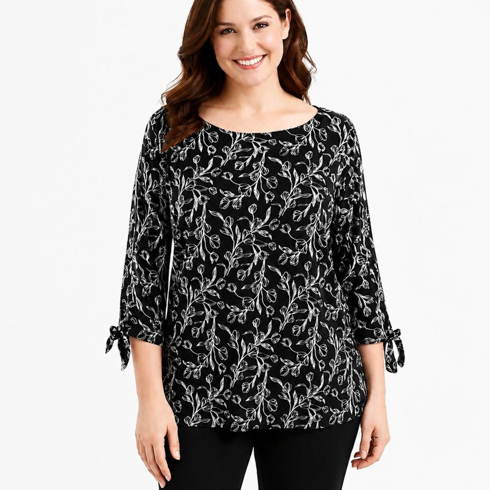 Banana Republic Black & White Floral Tunic Size XL Split Sleeves